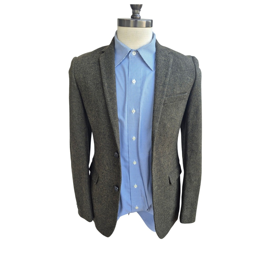 Ben Sherman Mens Olive Green Herringbone Blazer Sport Coat Jacket Tweed Sz 36 R